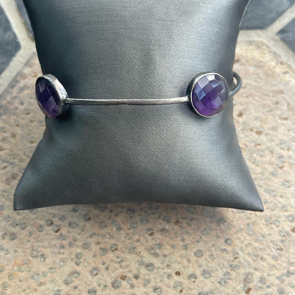 Elegant Faceted Amethyst Stones set in Sterling Silver 925 Bracelet